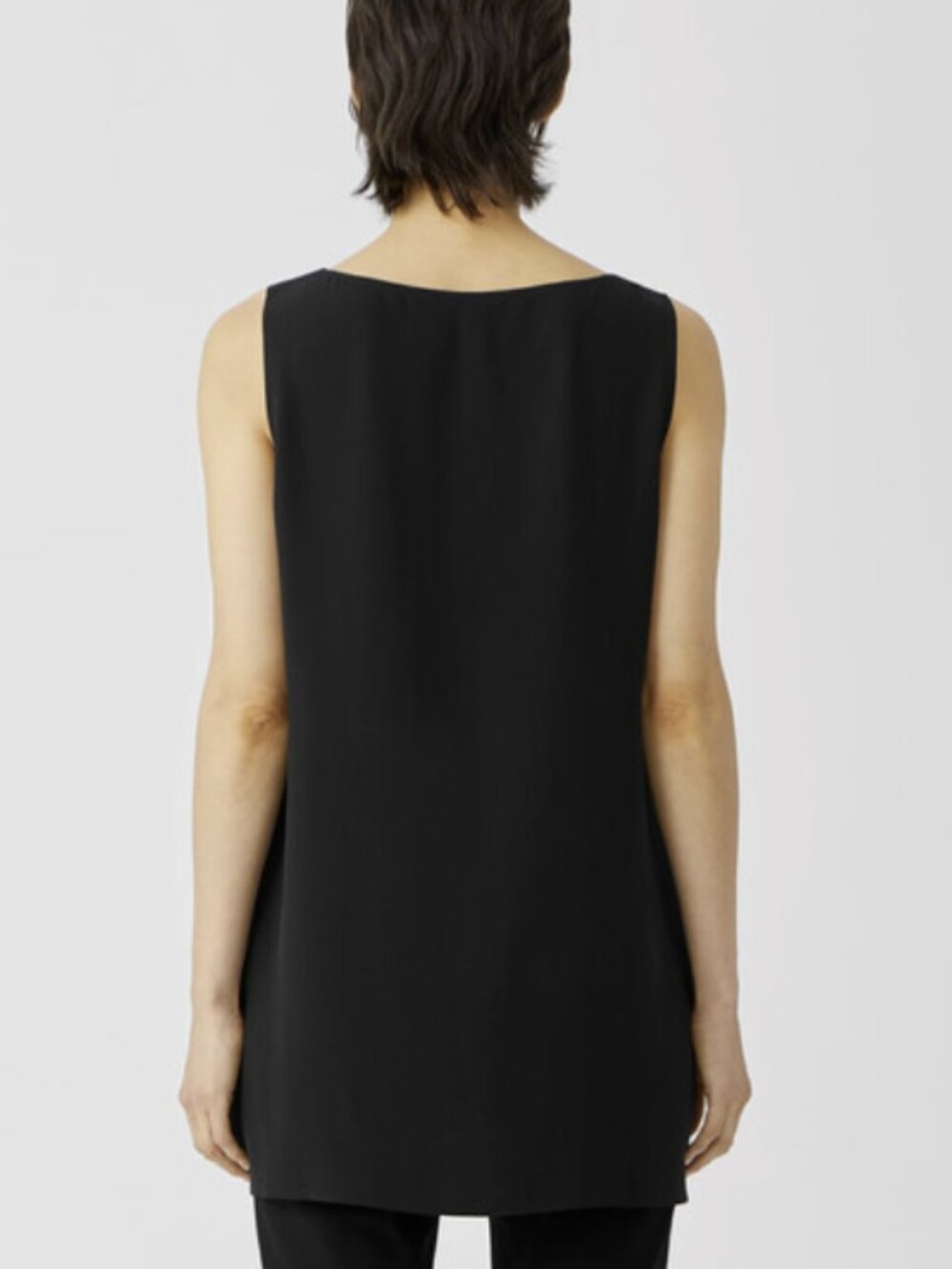 Eileen Fisher Silk Georgette Bateau Neck Long Tank Size XXL Black NWT $218 - Picture 3 of 10